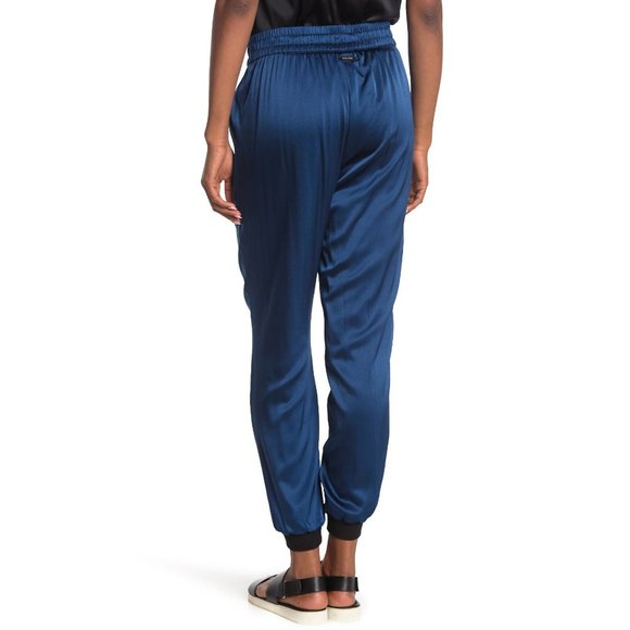 NEW Inreverse Women Reversible Black Teal Silk Blend Pocketed Solid Jogger Pant - Picture 2 of 5